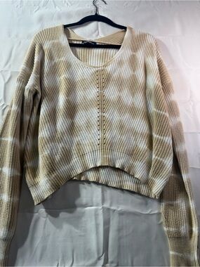 Freshman Small Cream & Beige Ribbed Scoop-Neck Sweater